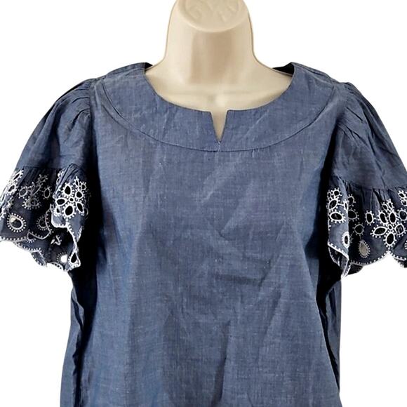 Isaac Mizrahi Live! Cotton Lawn Split Neck Embroidered Blouse size XS NWOT - Picture 3 of 7